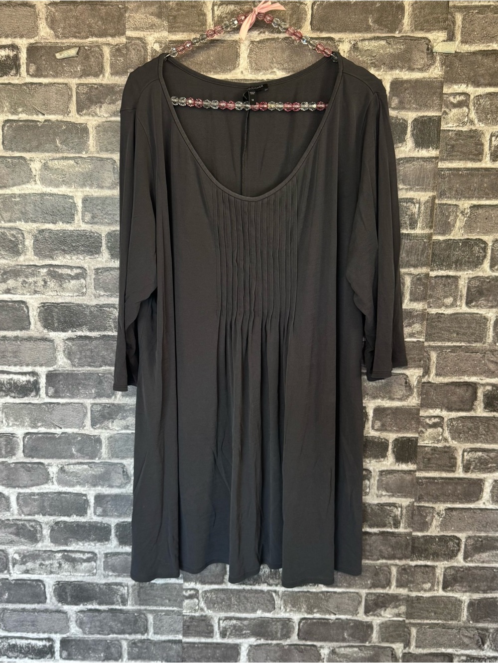 Eileen Fisher gray 100% silk blouse pleated chest